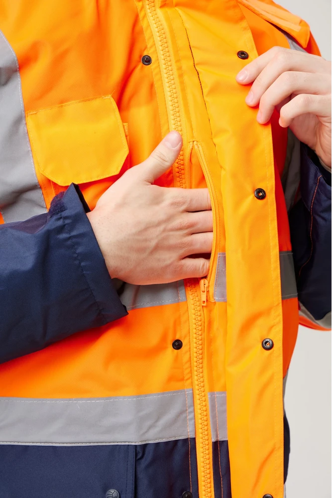 Eradium 5N1 Reflektörlü İş Güvenliği Parkası - Su ve Rüzgar Geçirmez, Yüksek Görünürlüklü Kışlık Mont