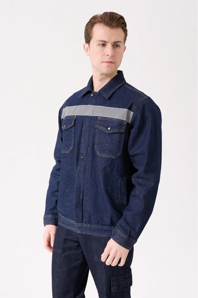 Tulipa Kot Mont Erkek İş Güvenliği Reflektörlü Dayanıklı Denim Ceket