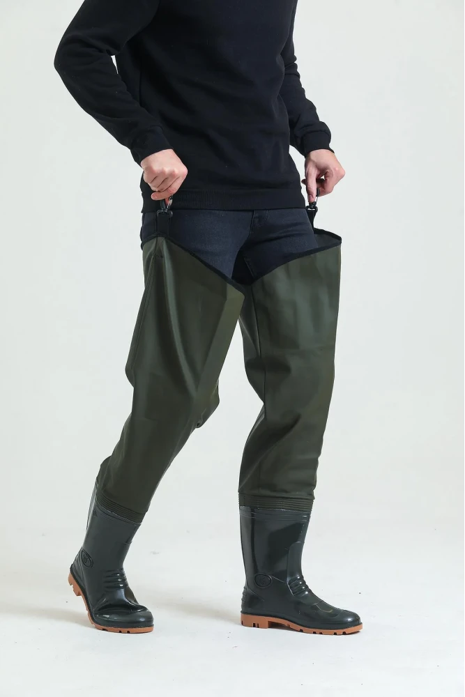 Kasık Çizme İKÇ 1650 Su Geçirmez Dayanıklı Av ve Balıkçı Çizmesi Haki Renk