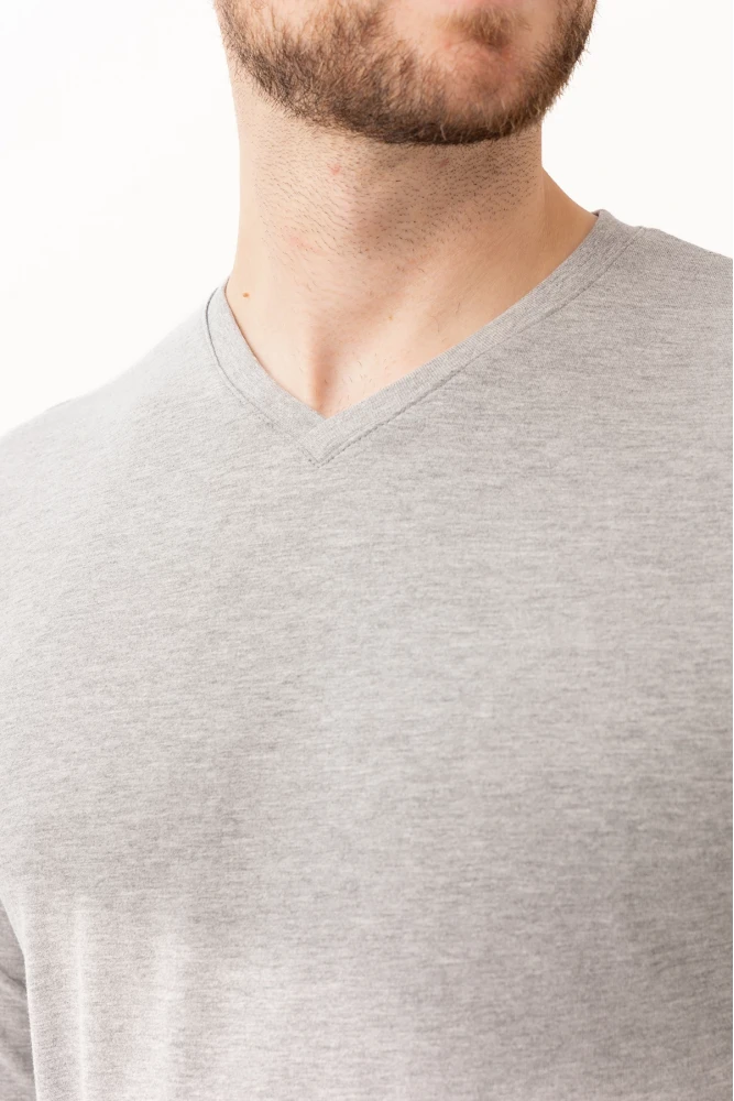 Gaura V Yaka Uzun Kollu T-Shirt - Pamuklu, Nefes Alabilir, Rahat Kesim, Günlük ve İş Kullanımı İçin