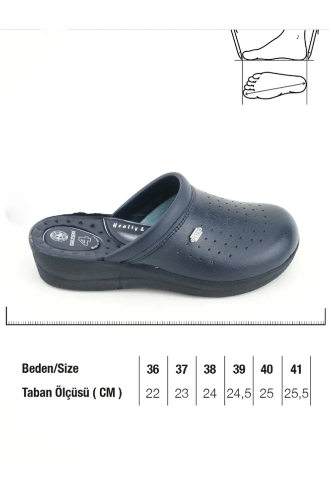 Gezer Sabo Terlik 4 Nokta Destekli Ortopedik Hemşire Aşçı Terliği Lacivert