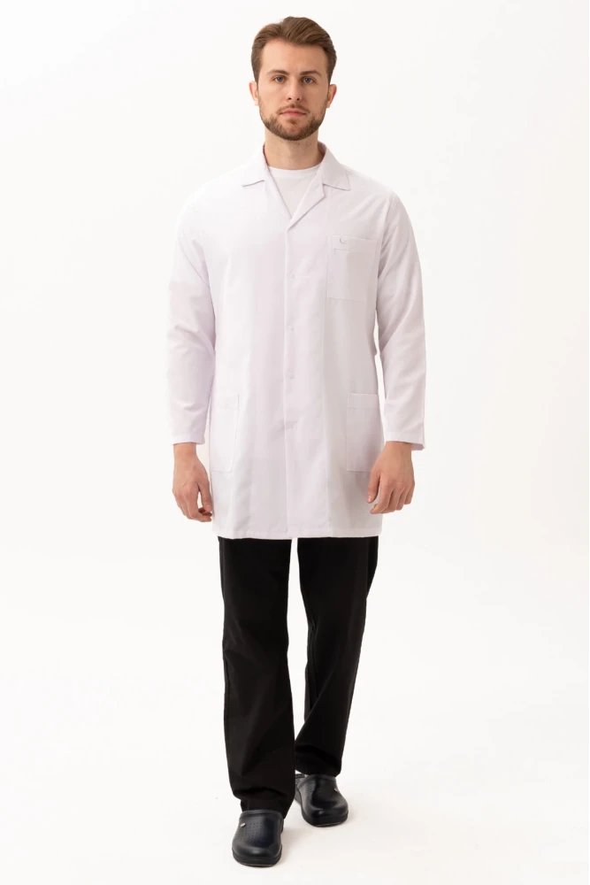 Hedera Erkek Önlük Beyaz Renk Düğmeli Uzun Kollu Temiz Görünümlü Profesyonel İş Önlüğü
