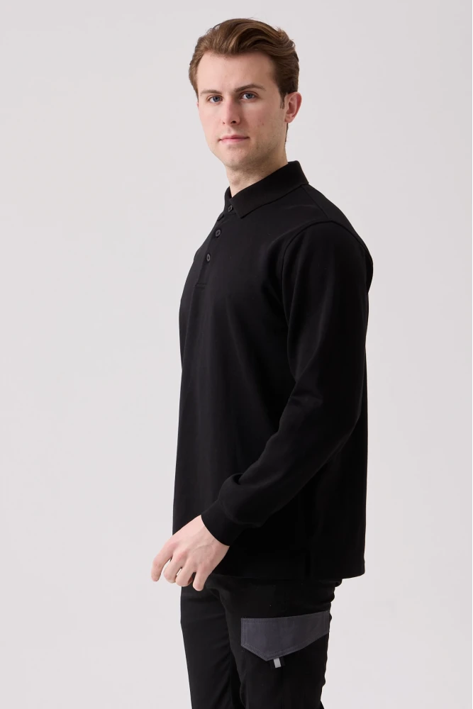 SANFORDS POLO SWEATSHIRT – Erkek Siyah Uzun Kollu Polo Yaka Sweatshirt