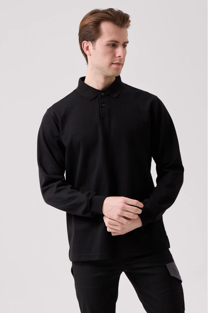 SANFORDS POLO SWEATSHIRT – Erkek Siyah Uzun Kollu Polo Yaka Sweatshirt