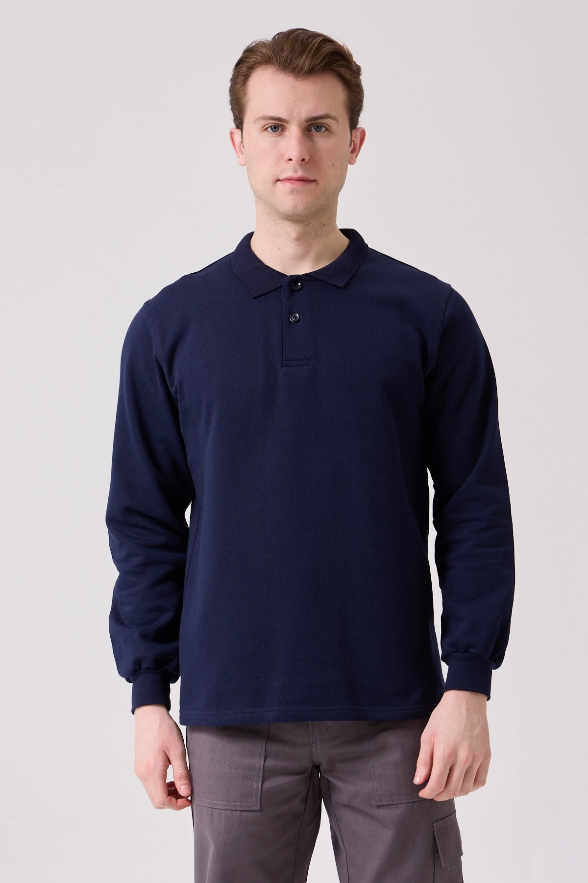 Galanthus Polo Sweat Erkek Uzun Kollu Pamuklu Sweatshirt İş ve Günlük Kullanım İçin