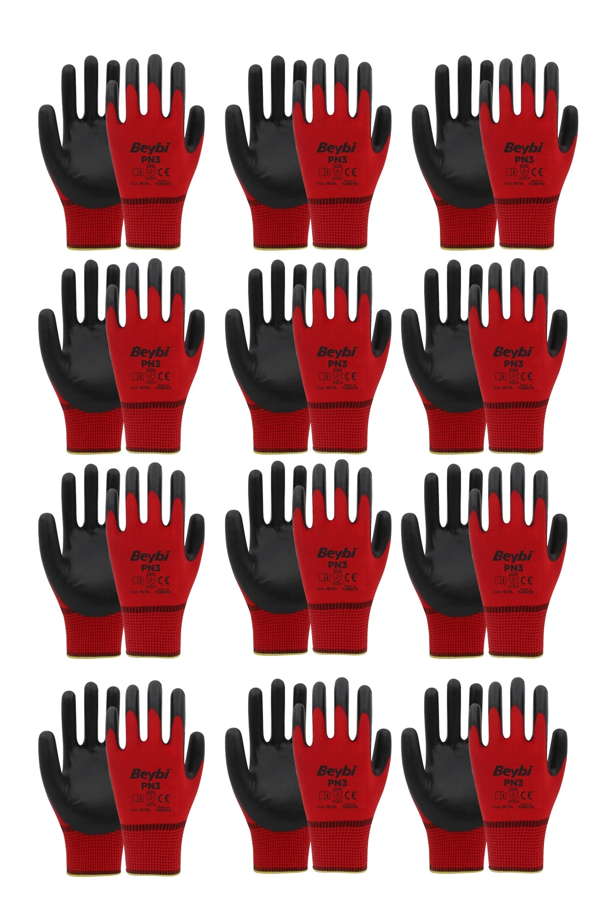 Beybi PN3 Nitril Kaplamalı İş Eldiveni 12li İş Eldiveni
