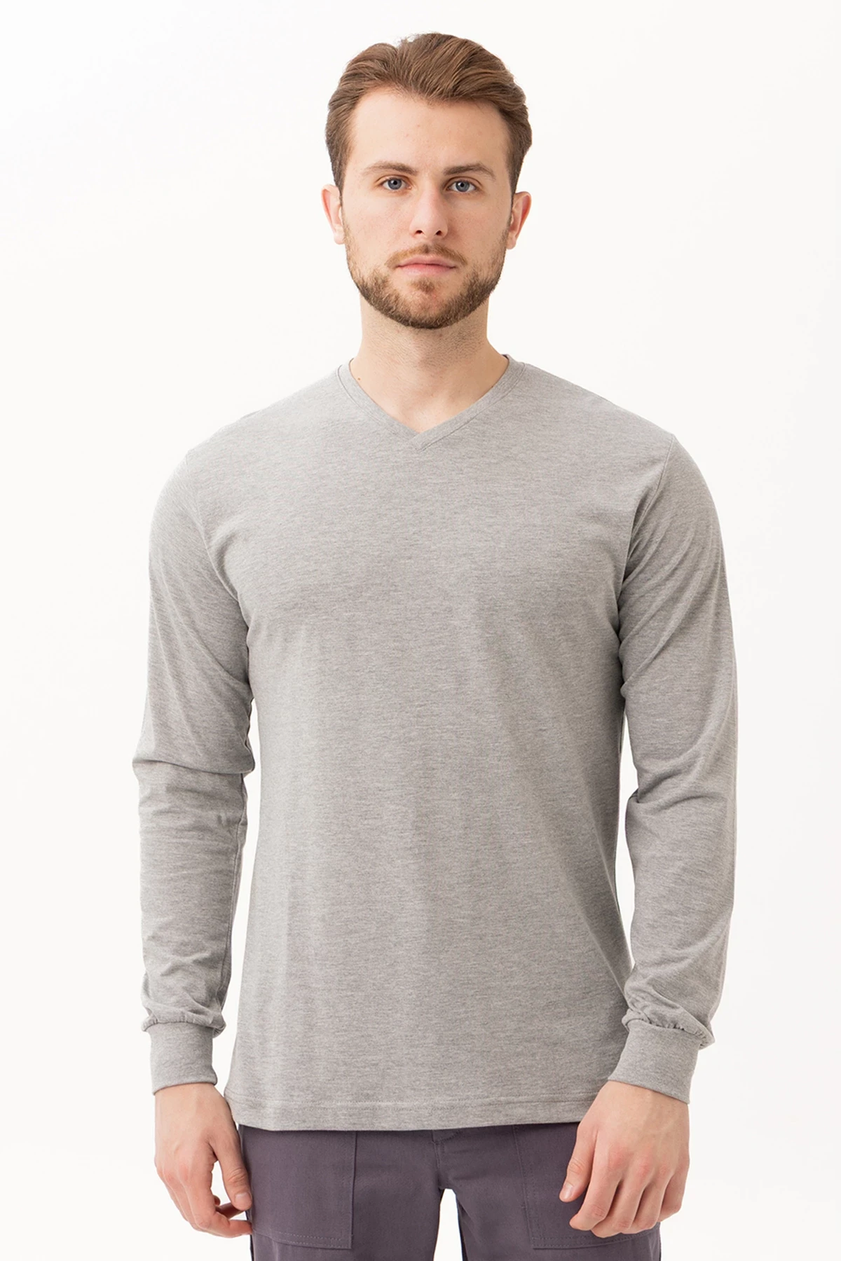 Gaura V Yaka Uzun Kollu T-Shirt - Pamuklu, Nefes Alabilir, Rahat Kesim, Günlük ve İş Kullanımı İçin