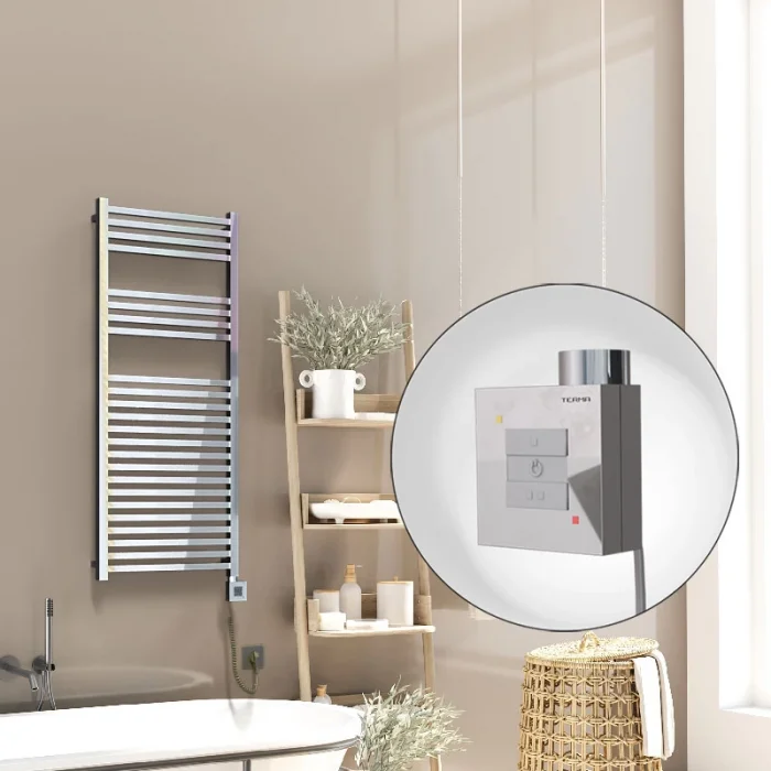 Barbados Elektrikli Havlupan 500x1200 Krom  (KTX1 Termostat) 600W Spiral Kablolu