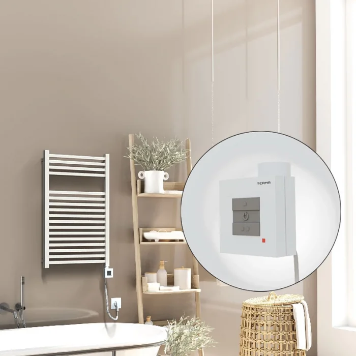 Barbados Elektrikli Havlupan 500x800 Beyaz Parlak (KTX1 Termostat) 600W Spiral Kablolu