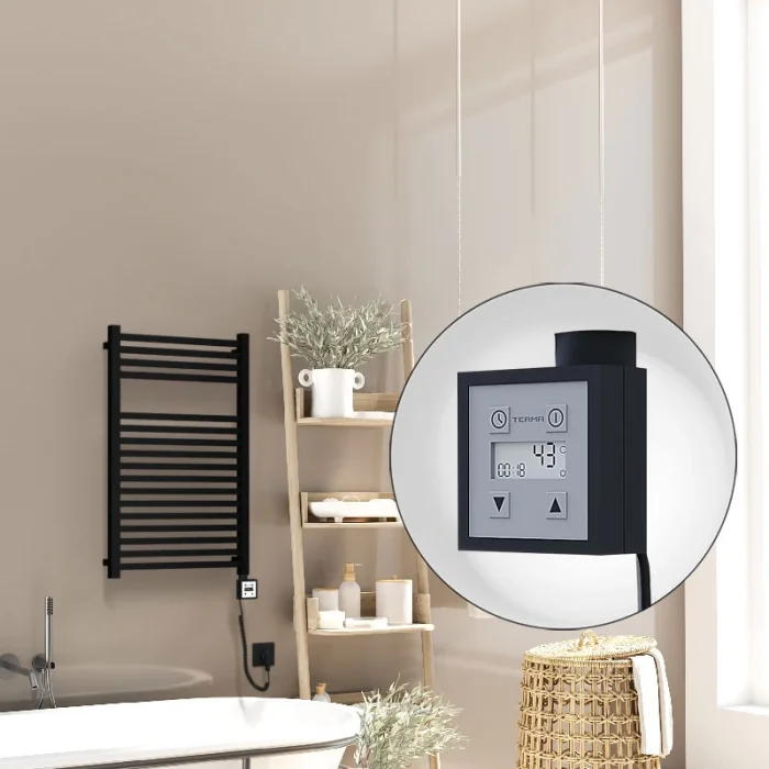 Barbados Elektrikli Havlupan 500x800 Siyah Mat (KTX3 Termostat) 600W Spiral Kablolu