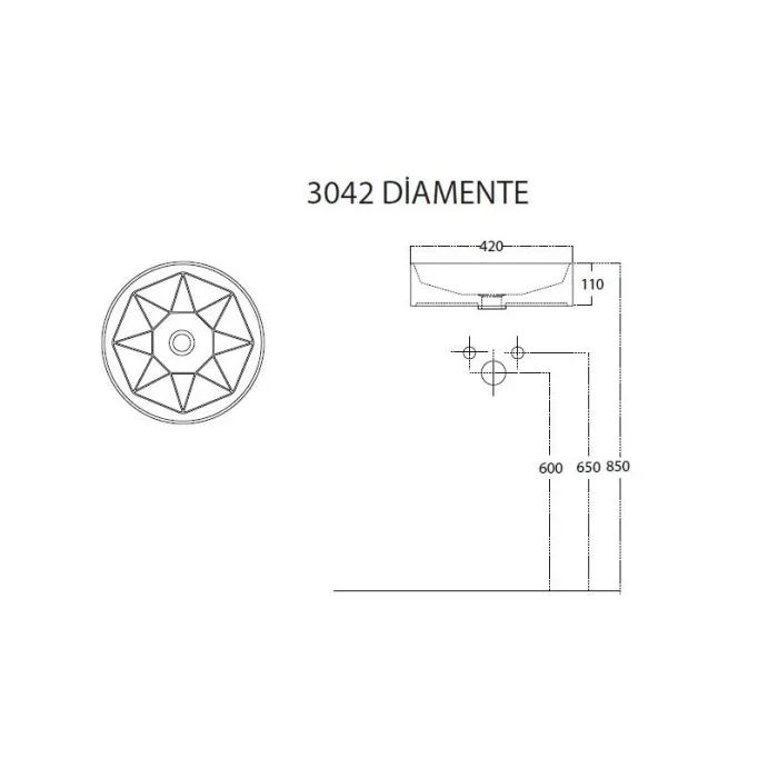 Diamante Tezgah Üstü Lavabo 3042 Siyah 42 CM