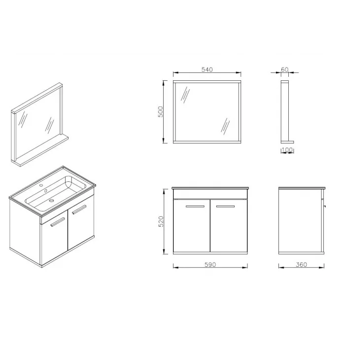 ECE Rubino 60 cm Banyo Dolabı Takım Beyaz