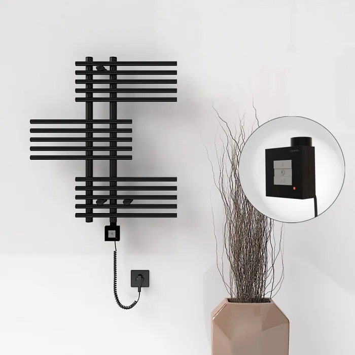 FIJI Elektrikli Havlupan 650x740 Siyah Mat (KTX1 Termostat) 300W Spiral Kablolu