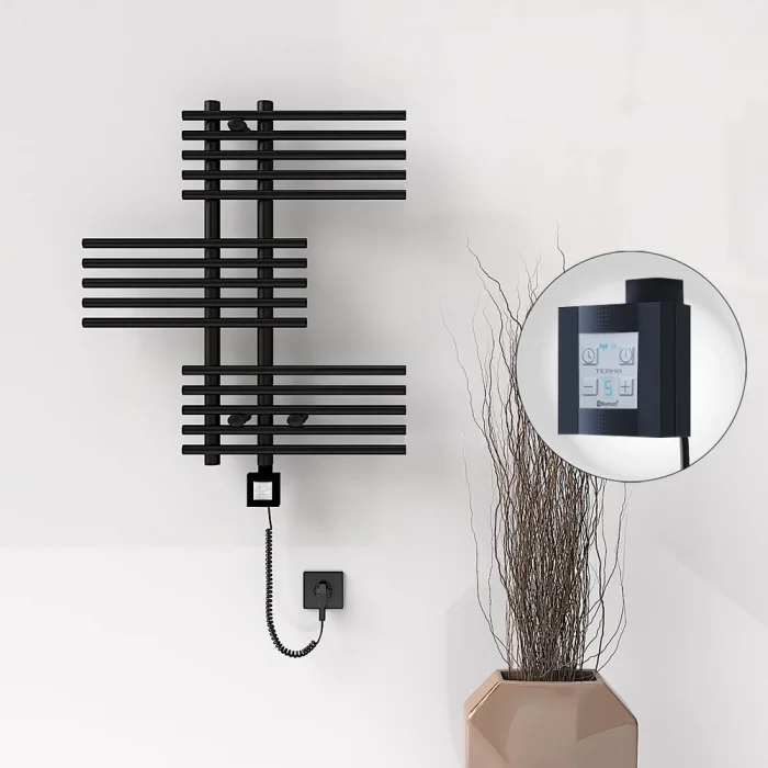 FIJI Elektrikli Havlupan 650x740 Siyah Mat (KTX4 Termostat) 300W Spiral Kablolu