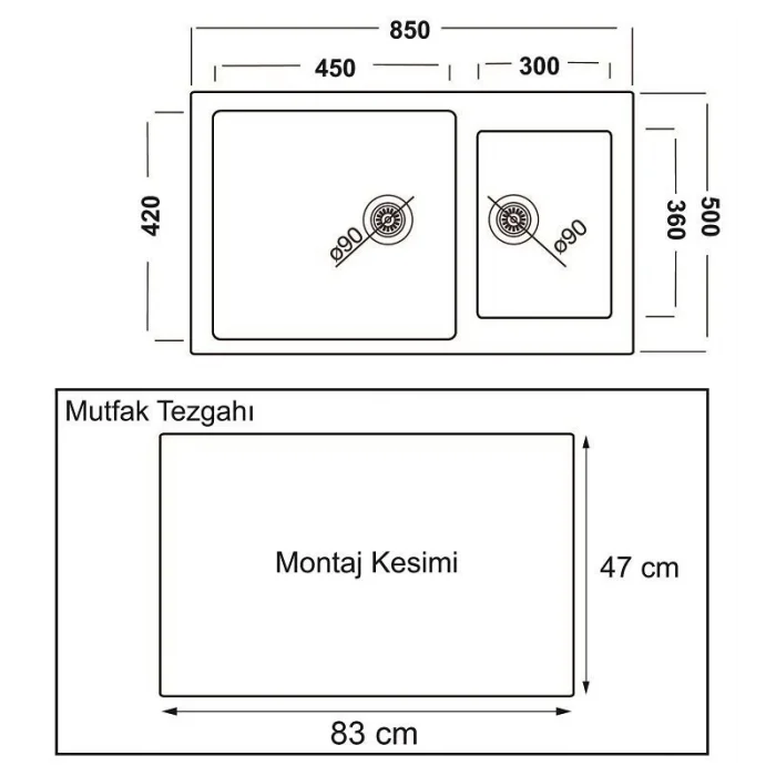 GL General Arcadıa Granit  Evye 85x50 Beyaz