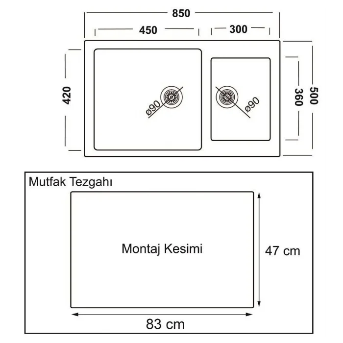 GL General Arcadıa Granit Evye 86x50 Krem
