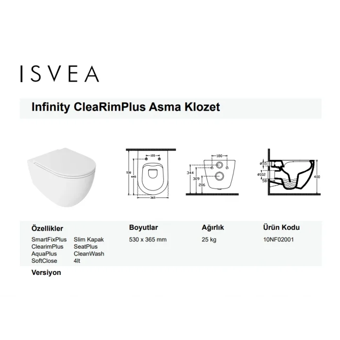 Isvea Infinity Clearim Plus Asma Klozet Fildişi - Yavaş Kapanır Kapak Fildişi