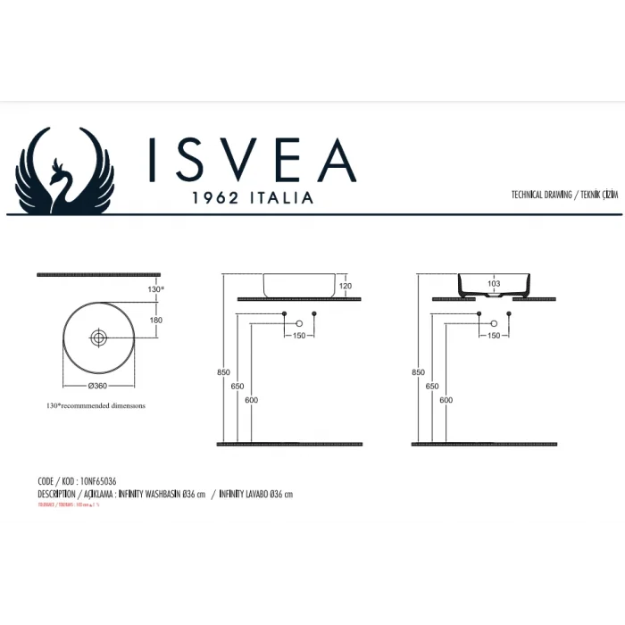 Isvea Infinity Tezgah Üzeri Lav.36 Cm.Antrasit