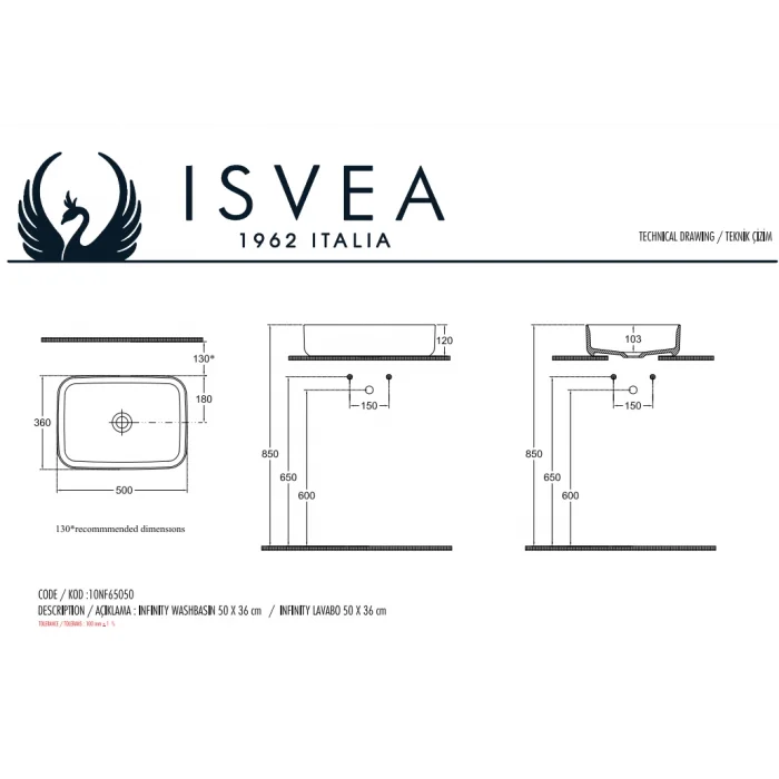 Isvea Infinity Tezgah Üzeri Lav.50 Cm.Rustik Bordo