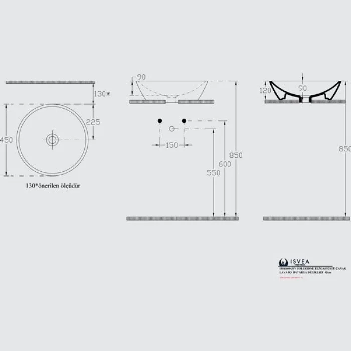 Isvea SistemaY Tezgah Üstü Lavabo Soft 45cm Beyaz
