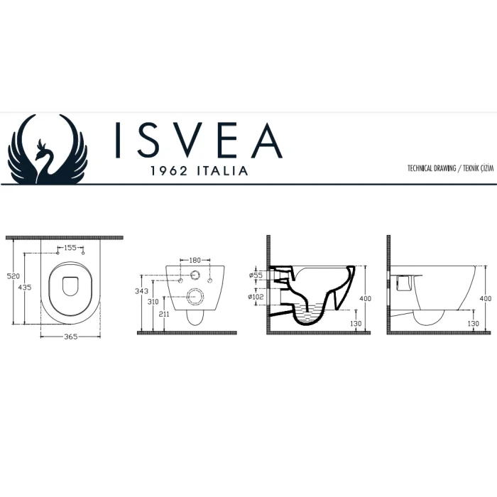 Isvea Soluzione XX Rimless Asma Klozet-Beyaz + Kapak