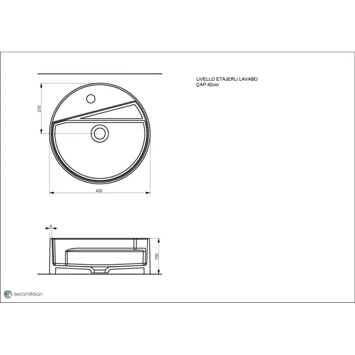 Lıvello Tezgahüstü Yuv.Bat.Delikli Lavabo(42Cm)