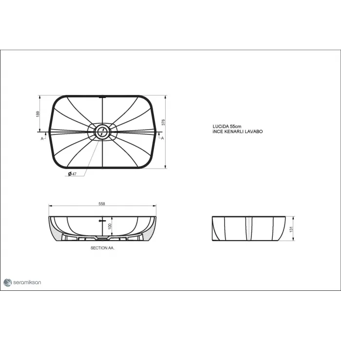 Lucıda Tezgahüstü Mat Antrasit Lavabo(55Cm)