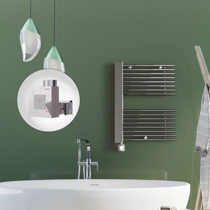 MALE Elektrikli Havlupan 600x800  Krom (KTX1 Termostat) 300W Spiral Kablolu