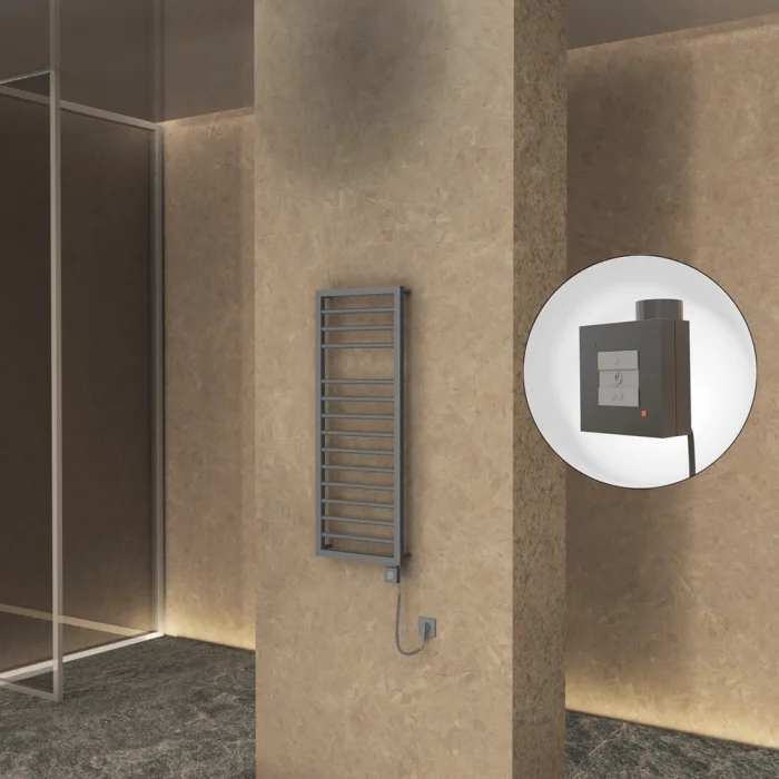 NAXOS Elektrikli Havlupan 500x1193 Antrasit Texture (KTX1 Termostat) 600W Spiral Kablolu