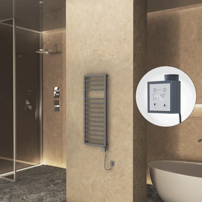 NAXOS Elektrikli Havlupan 500x1193 Antrasit Texture (KTX3 Termostat) 600W Spiral Kablolu