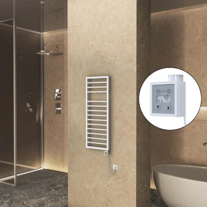 NAXOS Elektrikli Havlupan 500x1193 Beyaz Mat (KTX3 Termostat) 600W Spiral Kablolu