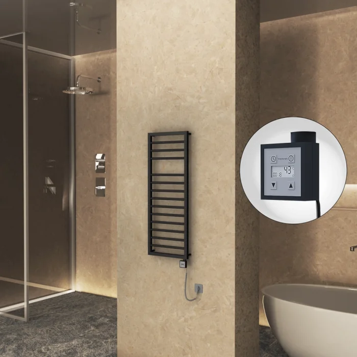 NAXOS Elektrikli Havlupan 500x1193 Siyah Mat (KTX3 Termostat) 600W Spiral Kablolu