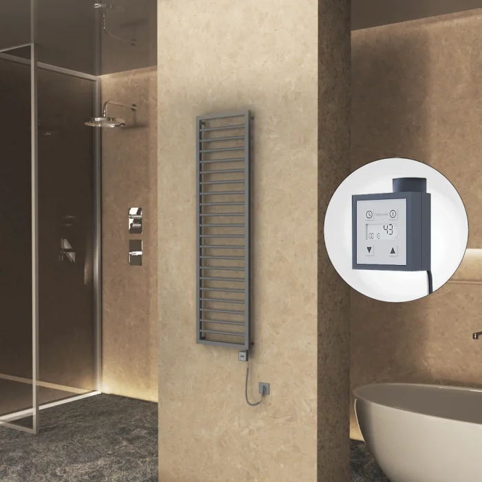 NAXOS Elektrikli Havlupan 500x1655 Antrasit Texture (KTX3 Termostat) 600W Spiral Kablolu