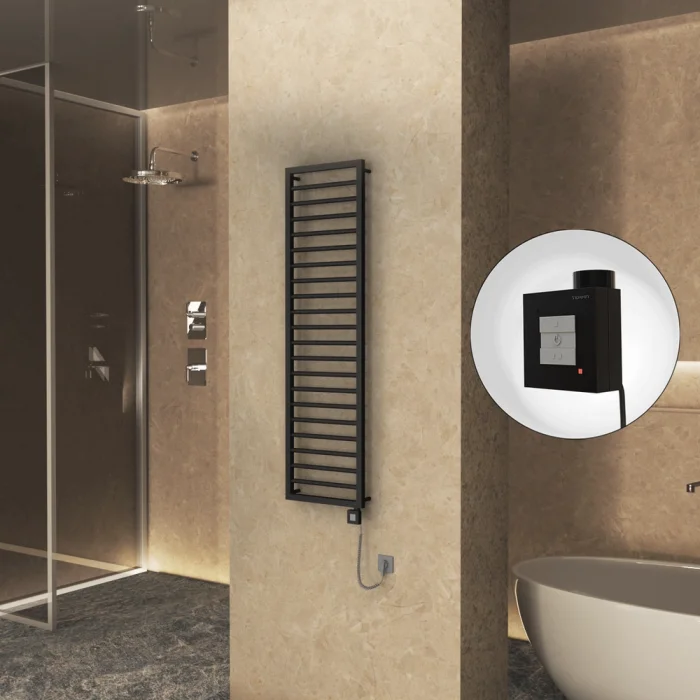 NAXOS Elektrikli Havlupan 500x1655 Siyah Mat (KTX1 Termostat) 600W Spiral Kablolu