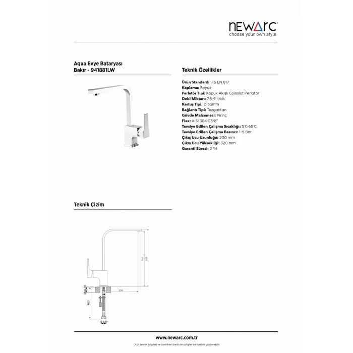 Newarc Aqua Evye Bataryası Beyaz