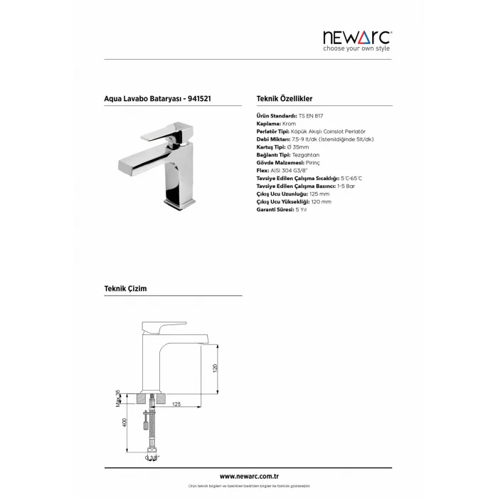 Newarc Aqua Evye Bataryası Parlak Bakır