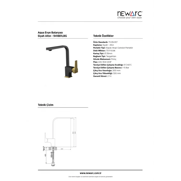 Newarc Aqua Evye Bataryası Siyah/Altın