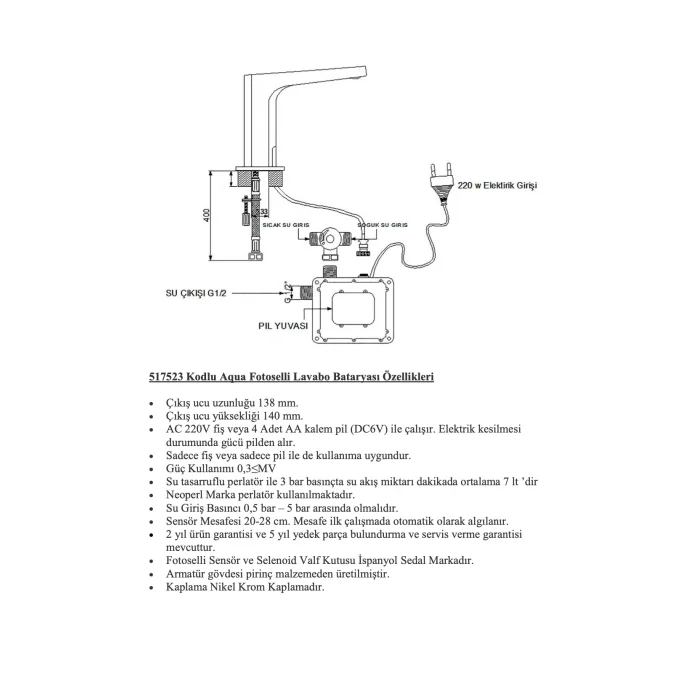 Newarc Aqua Fotoselli Lavabo Bataryası