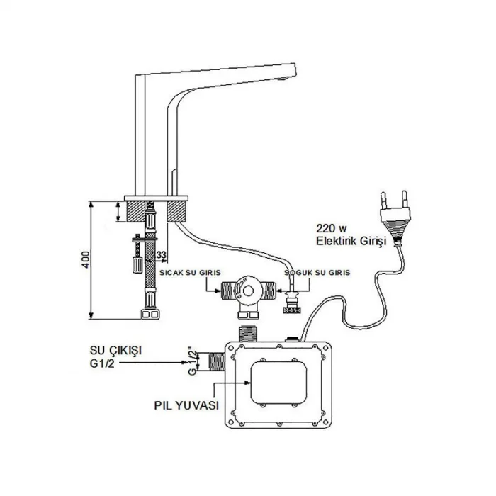 Newarc Aqua Fotoselli Lavabo Bataryası Siyah