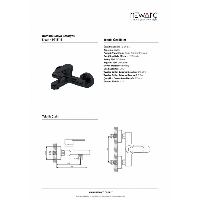 Newarc Domıno Banyo Bataryası Siyah