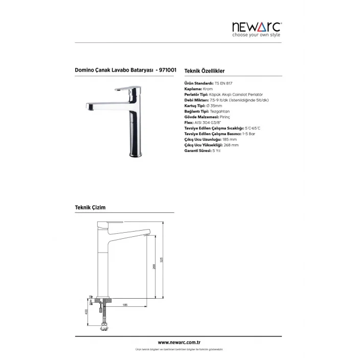 Newarc Domıno Çanak Tipi Lavabo Bataryası