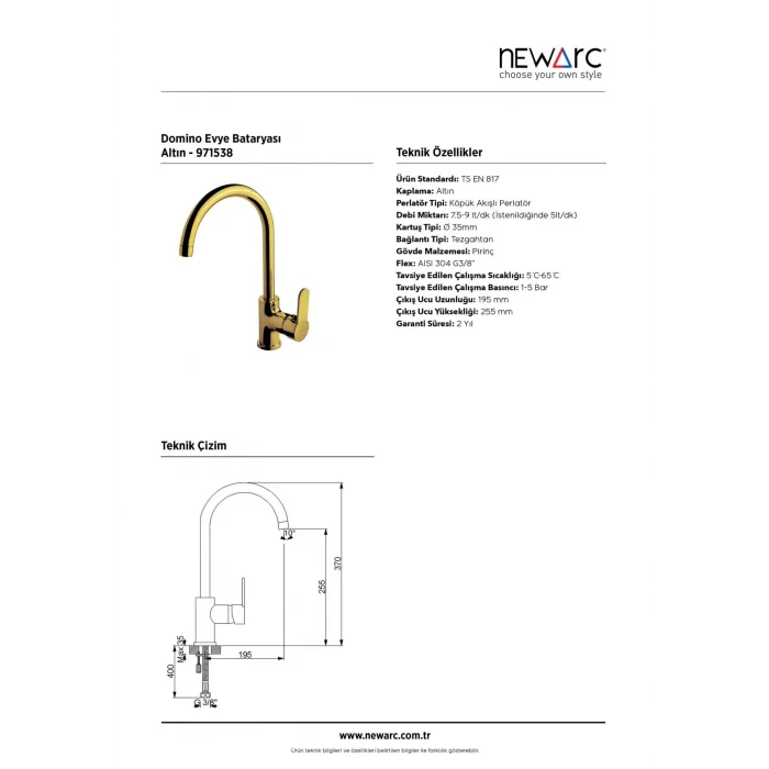Newarc Domıno Evye Bataryası Altın