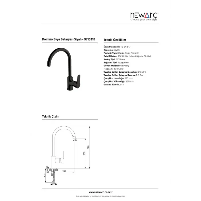 Newarc Domıno Evye Bataryası Siyah
