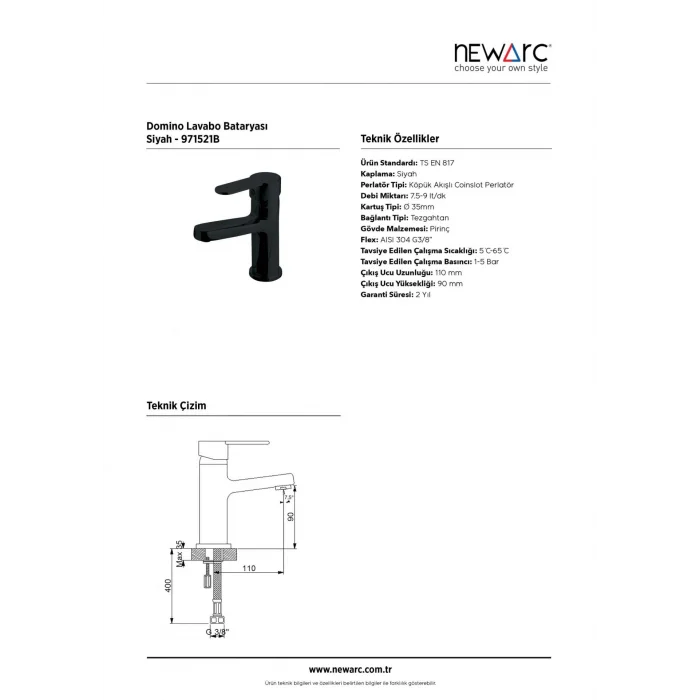 Newarc Domıno Lavabo Bataryası Siyah