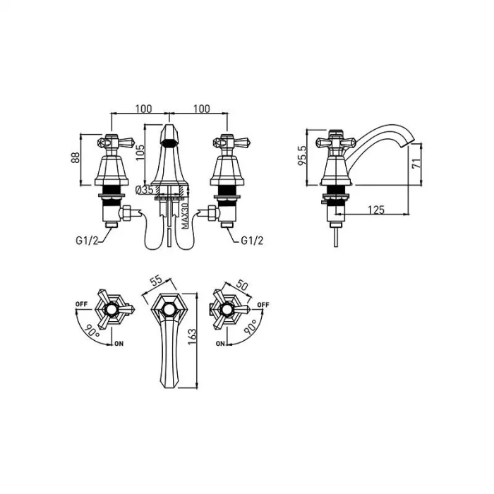 Newarc Hexa Üç Delikli Lav. Bataryası Parlak Bakır