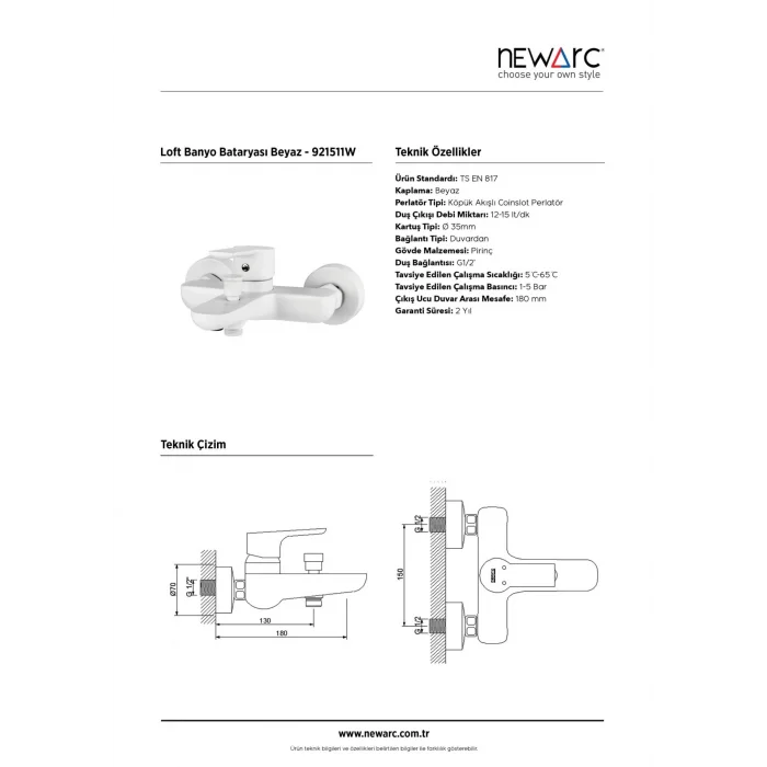 Newarc Loft Banyo Bataryası (Beyaz)