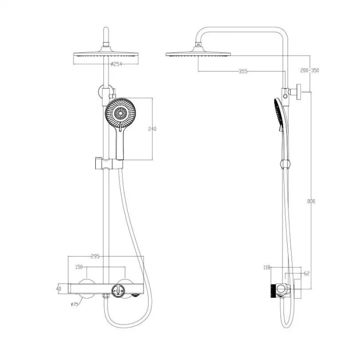 Newarc Step Termostatik Bataryalı Duş Ünit. Siyah