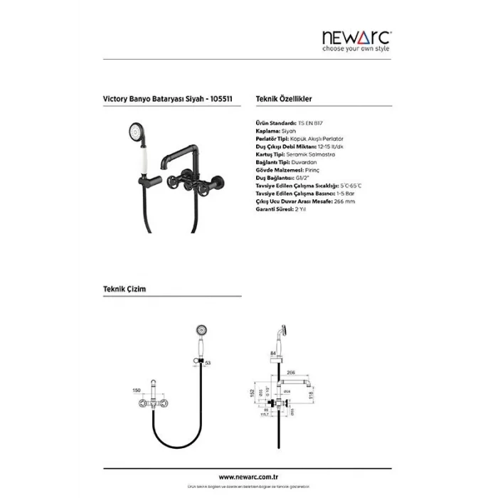 Newarc Vıctory Banyo Bataryası Siyah