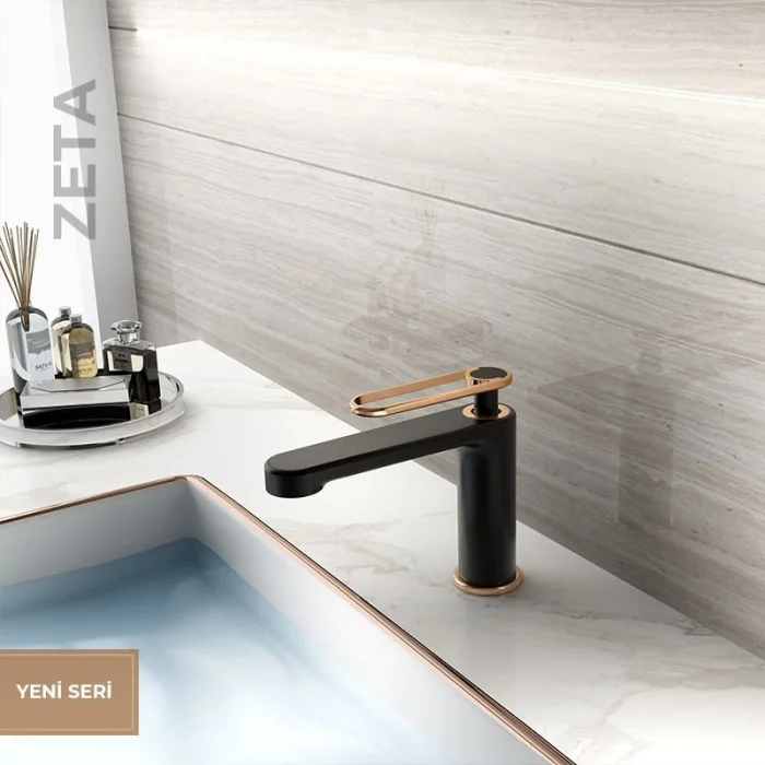 Newarc Zeta Lavabo Bataryası Siyah- Parlak Bakır