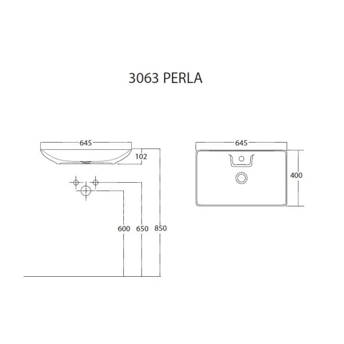 Perla Tezgah Üstü Lavabo Gümüş Gri 3063-116/65 Cm